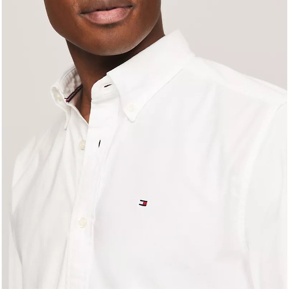 TOMMY HILFIGER Regular Fit Solid Stretch Oxford Shirt - WHITE - SIZE MEDIUM - Picture 2 of 5